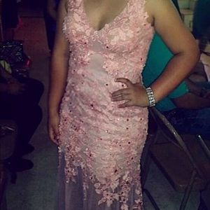 Pink lace prom dress
